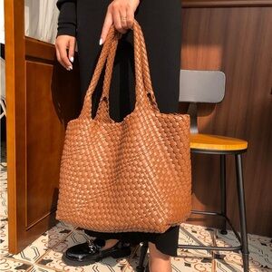 LMKids Vegan Leather Woven Tote in Brown